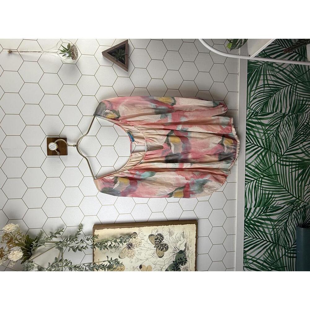 alice + olivia 100% Silk Pink Watercolor Print 3/4 Sleeve Blouse  - Size - XS